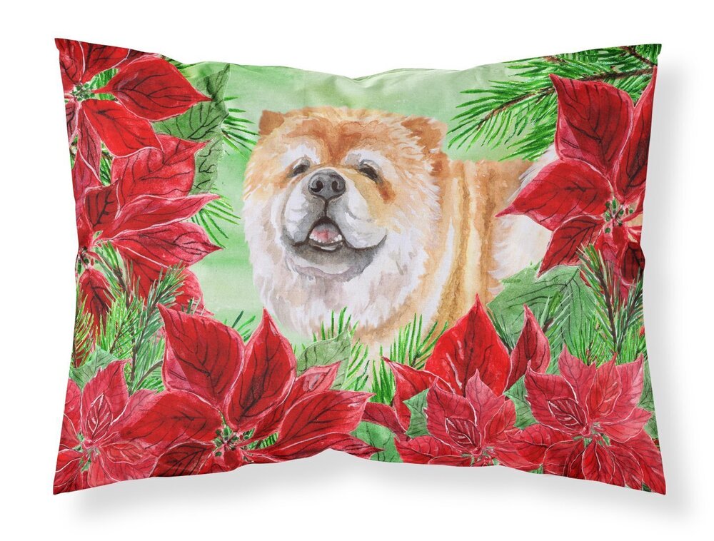 7546 CK1343PILLOWCASE Chow Chow Poinsettas Fabric Standard Pillowcase
